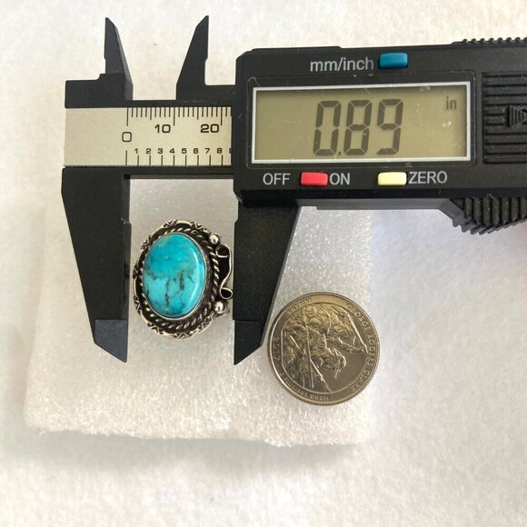 VTG Sterling Silver 925 Hemerson Brown Navajo Oval Bezel Set Turquoise Ring Sz 8 - Picture 16 of 16